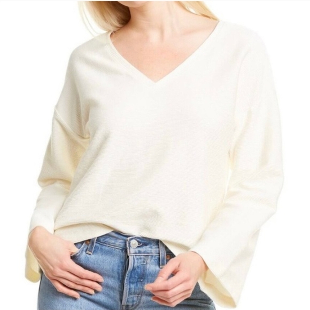 MADEWELL OTTOMAN JACQUARD V NECK LONG SLEEVE TOP SIZE XL